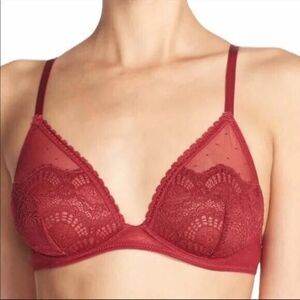 NWT Free People Intimately Lace Underwire Triangle Bra Berry Wine Sz 32A